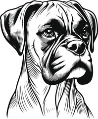 Boxer dog silhouette vector illustration. Black silhouettes of breeds of dogs.