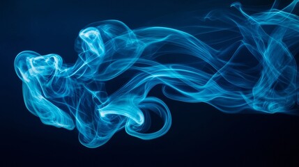 Abstract Blue Smoke Swirling on Black Background.