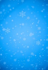 Winter Sky Filled with Snowflakes of Various Patterns Set Against Cool Blue with Glowing Lights