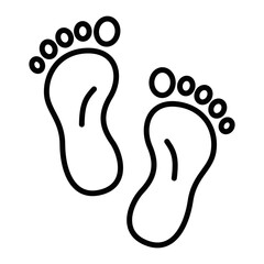 Two footprints icon in black outline. Vector illustration representing walking, steps, or footprint tracking. Editable stroke.