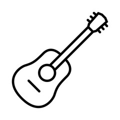 Simple black outline icon of an acoustic guitar, symbolizing music, performance, and creativity in a clean, modern style. Editable stroke.