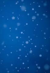 Fototapeta premium Gently Falling Snowflakes on Cold Blue Gradient Illuminated by Soft Light Reflections