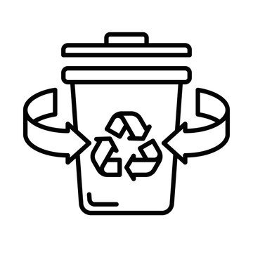recommend clip art: Black outline icon of a recycling bin with arrows, representing waste management, recycling, and environmental sustainability. Editable stroke.