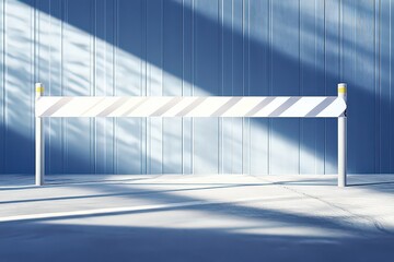 Obraz premium Section of white hazard tape stretched taut between two poles, crisp edges and smooth surface reflecting light.