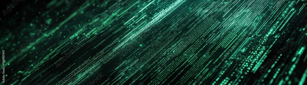 Poster Abstract digital background with green glowing lines and particles.