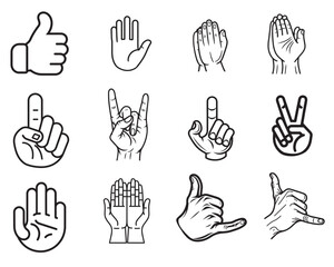 Fototapeta premium Hand Gesture Vector Illustration Bundle - Hand Gesture Outline Design