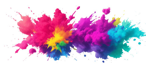 Bright colorful watercolor splash splatter stain brush strokes on white background. Modern vibrant aquarelle spot. Aquarelle explosion on white. Element. Vector watercolor illustration isolated design