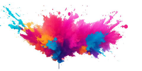 Bright colorful watercolor splash splatter stain brush strokes on white background. Modern vibrant aquarelle spot. Aquarelle explosion on white. Element. Vector watercolor illustration isolated design