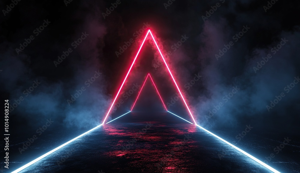 Poster abstract background with blue and red glowing lines on a dark black backdrop