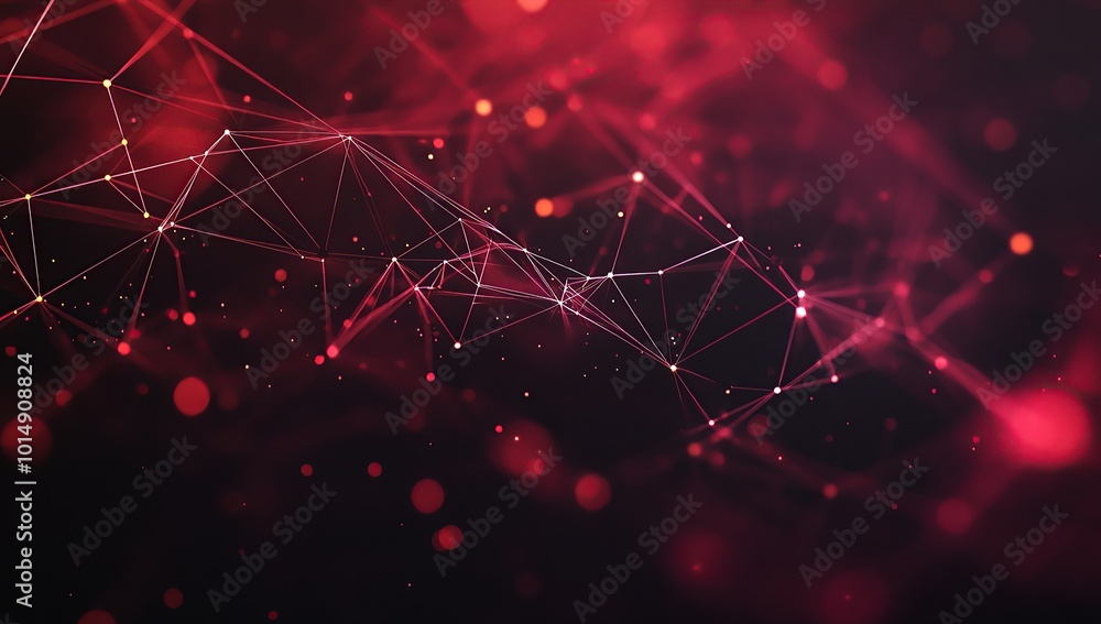 Poster abstract background with dark red and black colors, featuring polygonal shapes made of lines and glo