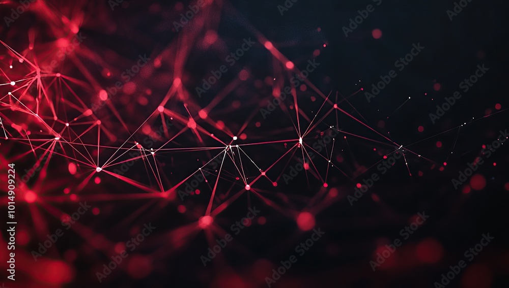 Poster abstract background with dark red and black colors, featuring polygonal shapes made of lines and glo
