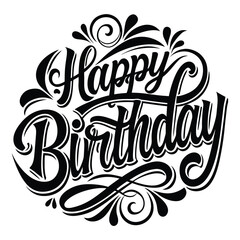 happy birthday calligraphy on white background.