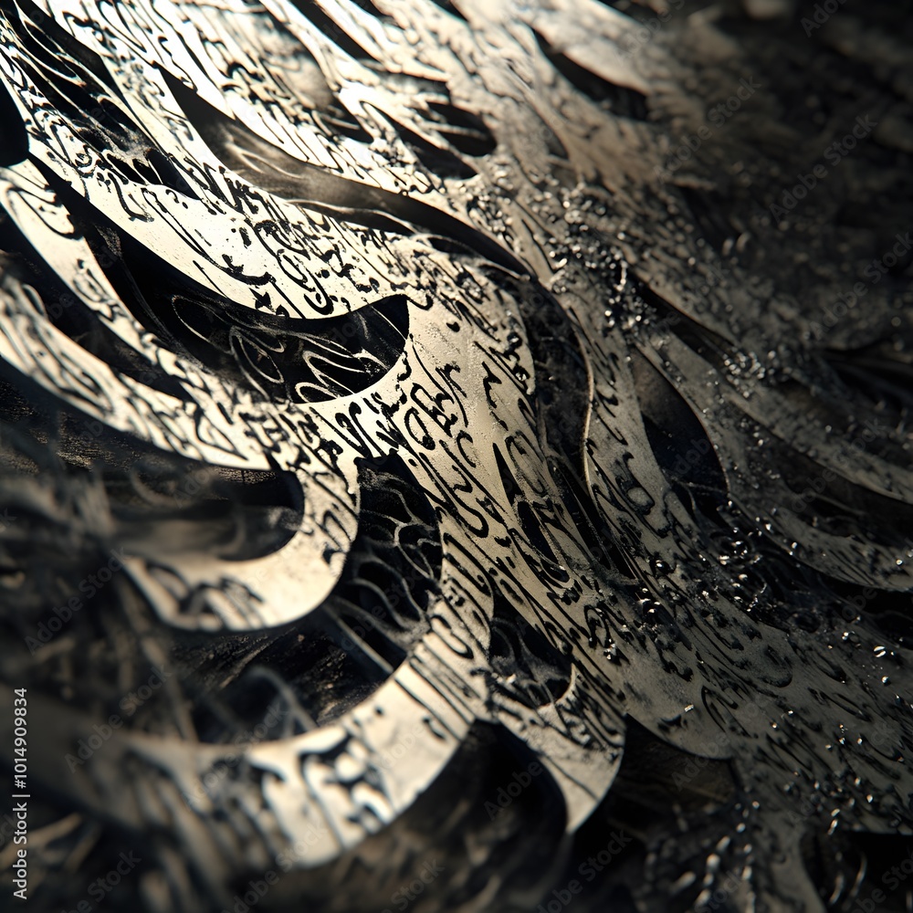Poster abstract pattern with wavy textures and shimmering surfaces.