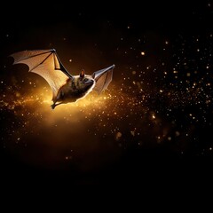 A captivating image of a bat soaring through a starry night sky, showcasing its delicate wings and the mysterious beauty of wildlife at dusk.
