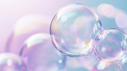 Naklejka premium Ethereal Bubble Bliss: Iridescent Spheres in Soft Pastel Hues