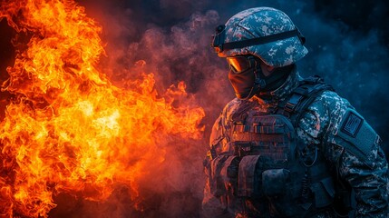 Fototapeta premium Military epaulette with a flame coming out of the star