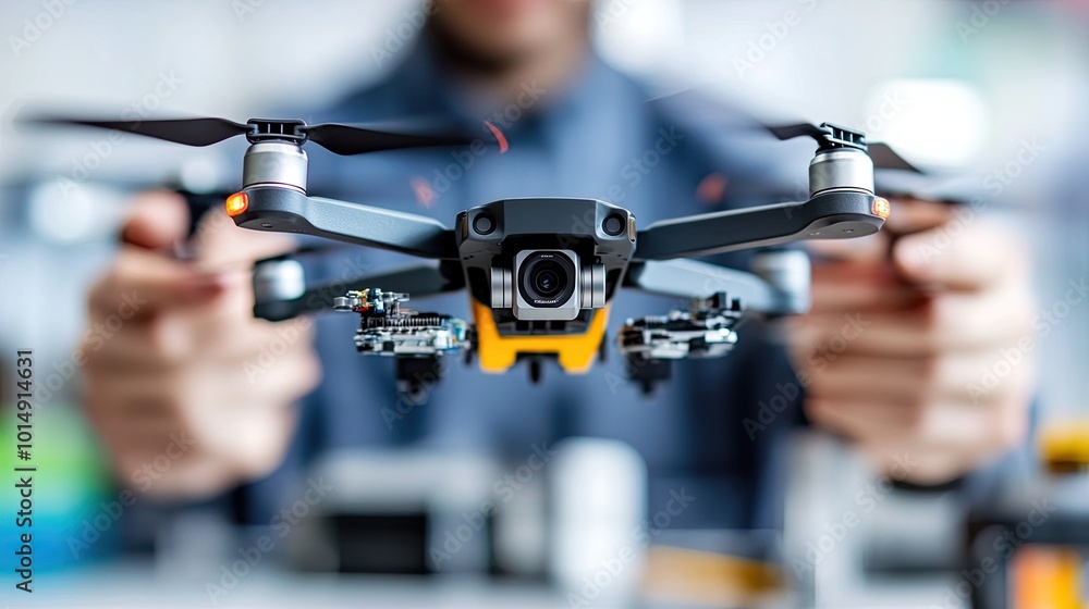 Poster close-up of a drone with camera in technology setup