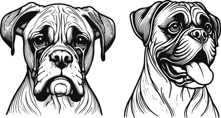 Boxer dog silhouette vector illustration Black silhouettes of breeds of dogs.