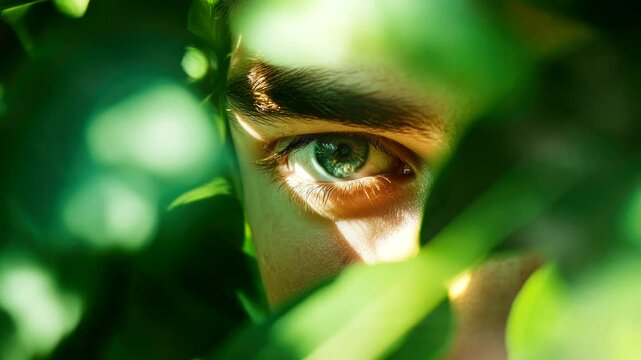 a man was peeking or snooping in tree forest  video animation background looping seamless 4k quality 