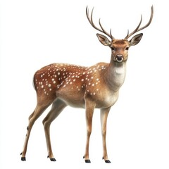 Obraz premium A graceful deer with large antlers, standing in a forest, photorealistic rendering, isolated on white background