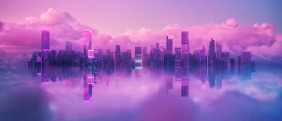 Fototapeta premium Rear view of a minimalistic dystopian cityscape, AI-generated architectural marvels, surreal lighting effects, atmospheric mood