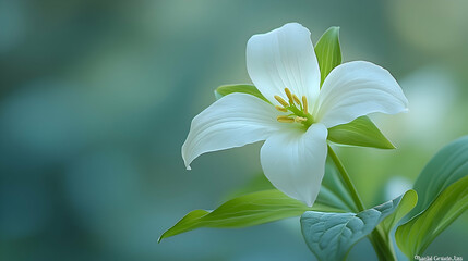 Obraz premium A macro shot of a white trillium flower a blurred soft color background