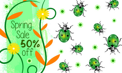Cute ladybug spring sale background