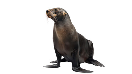 Sitting Sea Lion on a White Background