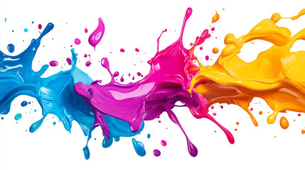 Splashes waves oil paints of vivid colors on a solid white background.