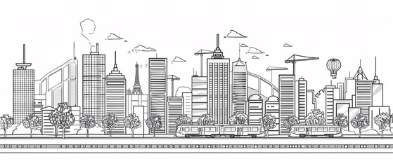 Cityscape. Line art style. Vector illustration for your design.