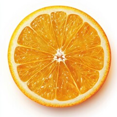 A juicy orange sliced in half, detailed pulp and texture, photorealistic rendering, isolated on white background