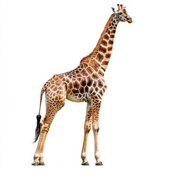 Naklejka premium A tall giraffe standing gracefully, realistic patterns and texture, isolated on white background