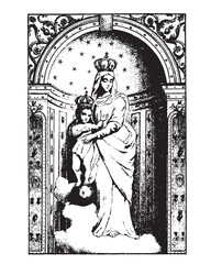 Fototapeta premium Our Lady of Victory Virgin Mary and Infant Jesus Vector Madonna and Child Catholic religious Illustration 