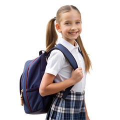 Little girl posing in school s uniform on transparent background