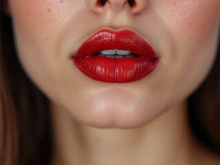 Fototapeta premium A close-up of a woman's attractive lips with red lipstick.