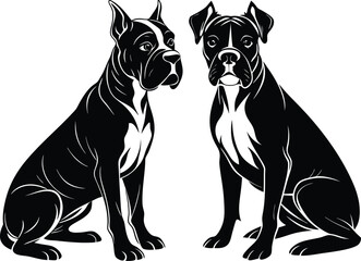 Boxer dog silhouette vector illustration Black silhouettes of breeds of dogs.