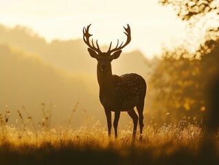Naklejka premium Deer in field with trees