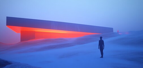 Obraz premium Silhouette of person in front of glowing structure