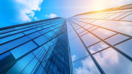 Modern Glass Building under Bright Sky