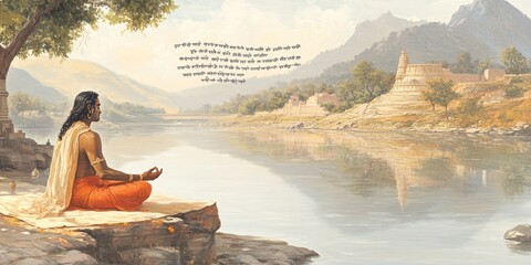 Minimalist background poster for Valmiki Jayanti: Celebrate the holy festival of the revered Indian scholar and guru, blending ancient mythology with modern graphic design elements for worship and rel