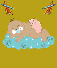 Cute Baby Sleeping Cartoon Icon Illustration.