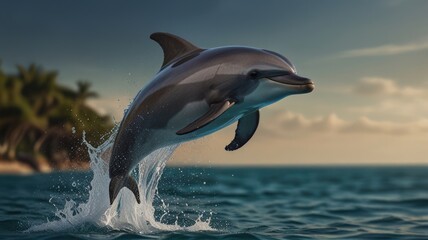 dolphin leaping jumping over a blurry background