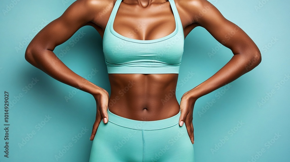 Poster isolated on color background with side space for letters close-up shot of a womans waist and hips in