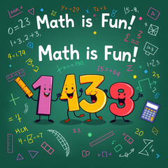 Math number colorful on white chalkboard, education study mathematics learning teach.