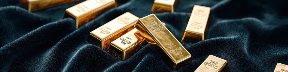 Polished gold bars arranged elegantly on black velvet, [gold wealth], [visual representation of financial security].