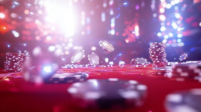 Luxurious Online Casino: Panoramic View of Elegant Gaming Hall with Vibrant Lights and Excited Players in 3D Render Background Image