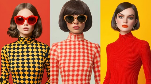 60s mod-style dresses with geometric prints and knee-high boots, [fashion trends], [retro mod fashion comeback].  ,closes up