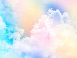 beauty sweet pastel blue and yellow colorful with fluffy clouds on sky. multi color rainbow image. abstract fantasy growing light