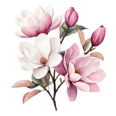 Obraz premium Magnolia flowers, beautiful and vibrant, on white isolated background. transparent background