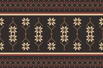 Obraz premium Geometric and cross stitch traditional ethnic pattern.floral pixel art embroidery. Elegance background abstract Aztec seamless pattern for fabric,cloth,dress,carpet,curtain,sarong,batik,wallpaper.